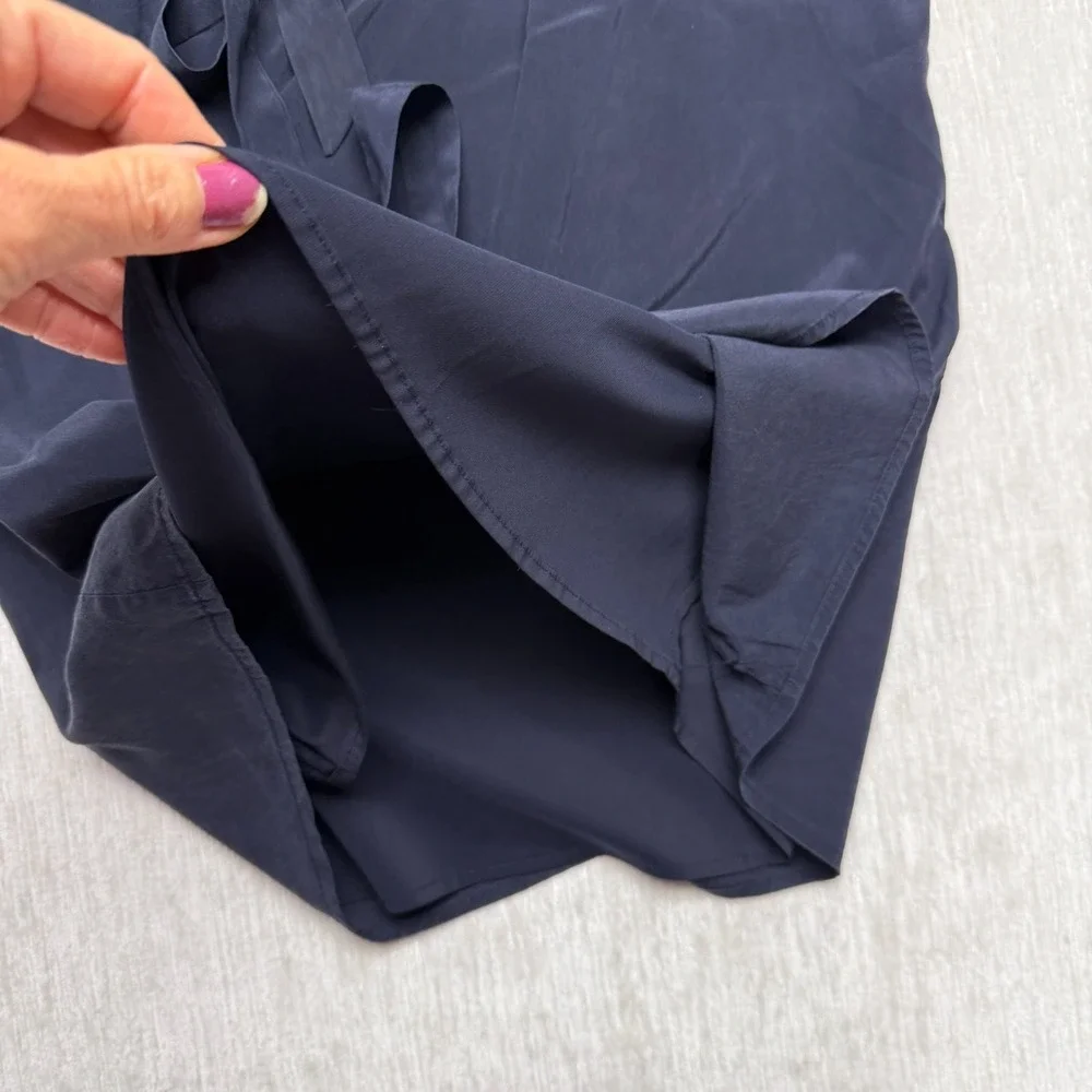Tory Burch Silk Blouse Top Women 2 Navy Blue Sleeveless Ruffle Career Elegant